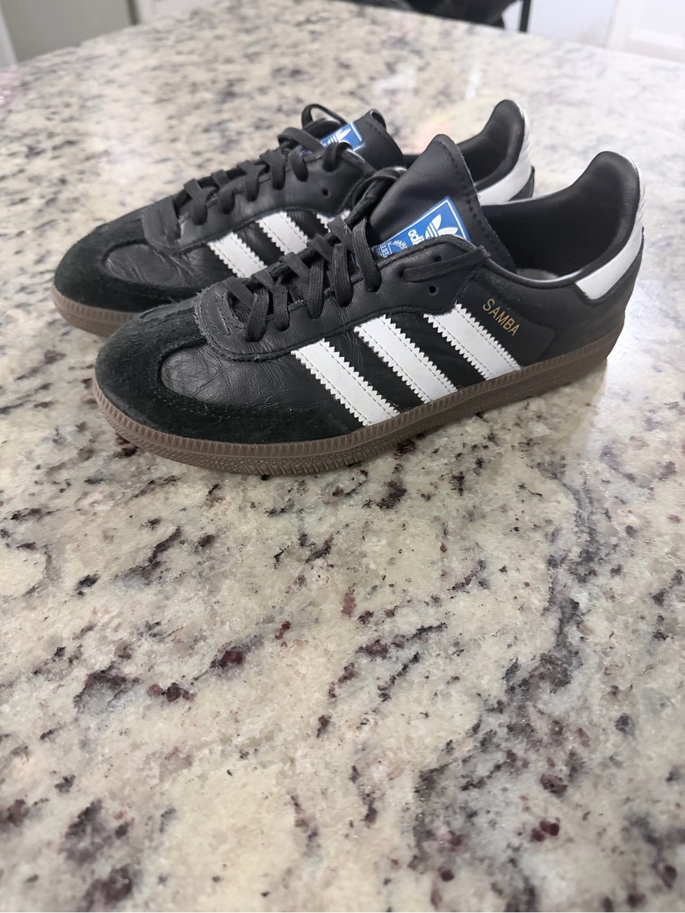 adidas Black & White Samba Leather Sneakers with Gum Sole